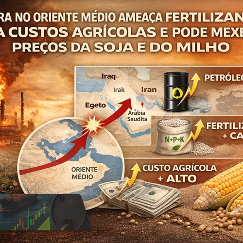 Guerra no Oriente Médio ameaça fertilizantes, eleva custos agrícolas e pode mexer com preços da soja e do milho